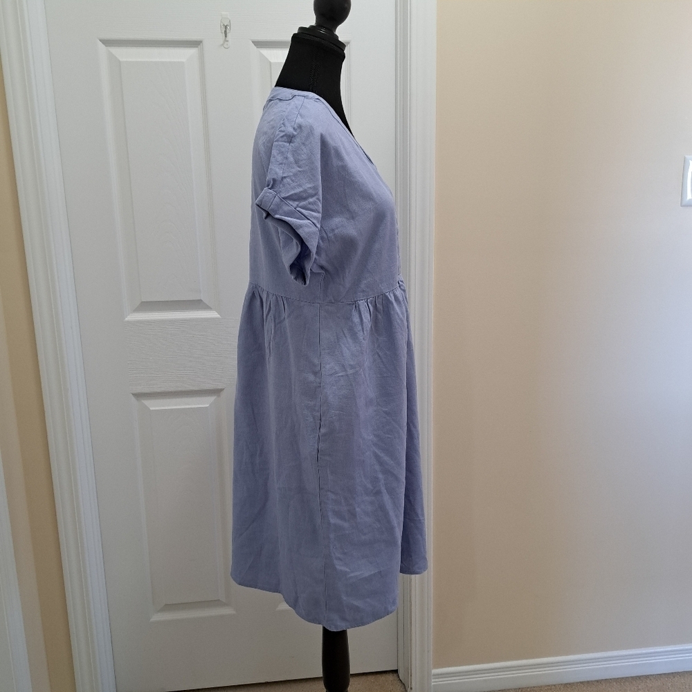 NWOT Briggs New York Blue Linen Dress Small V-neck Short Sleeved - Picture 7 of 13